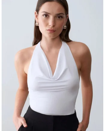 Bluza dama,  fara maneci, elegant, alb, 95% tencel