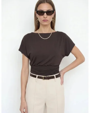 Bluza dama,  Bluza cu guler rotund, decupaje, maro cafea, amestec de modal