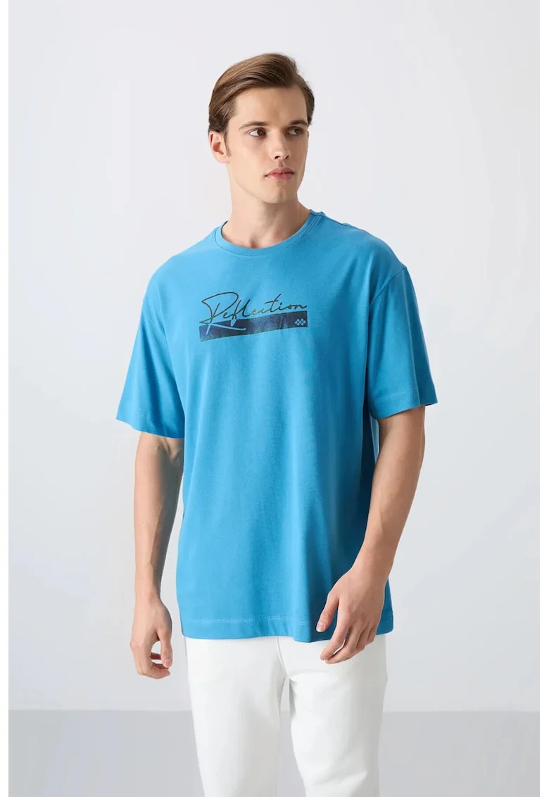 Tricou  supradimensionat imprimat, Maya Blue, bumbac/poliester