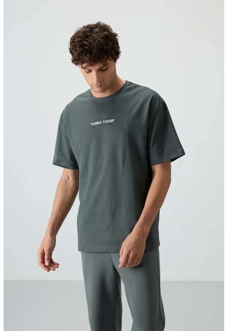Tricou barbatesc  supradimensionat, elastic, gri antracit, amestec de bumbac