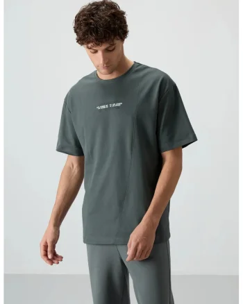 Tricou barbatesc  supradimensionat, elastic, gri antracit, amestec de bumbac