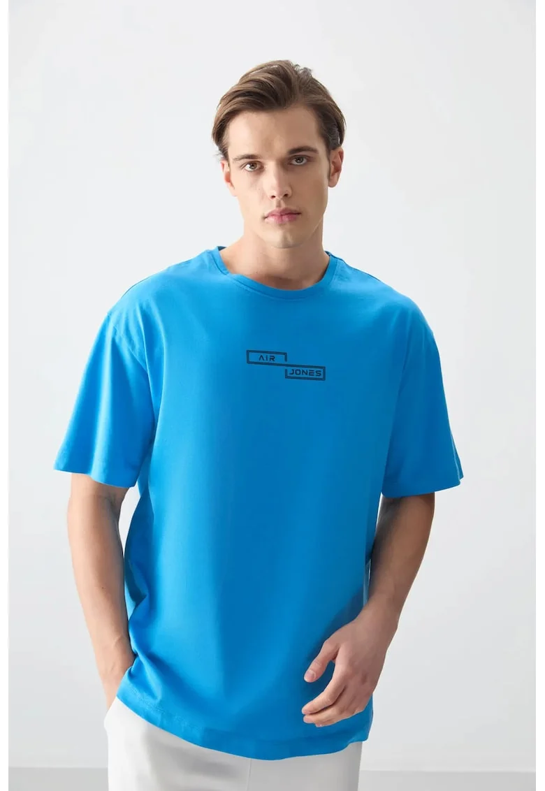 Tricou  supradimensionat elastic bumbac Albastru Cerulean