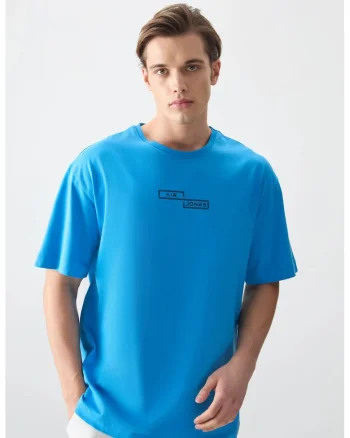 Tricou  supradimensionat elastic bumbac Albastru Cerulean