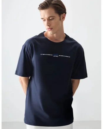 Tricou  supradimensionat din bumbac, imprimeu, albastru marin, 100% bumbac