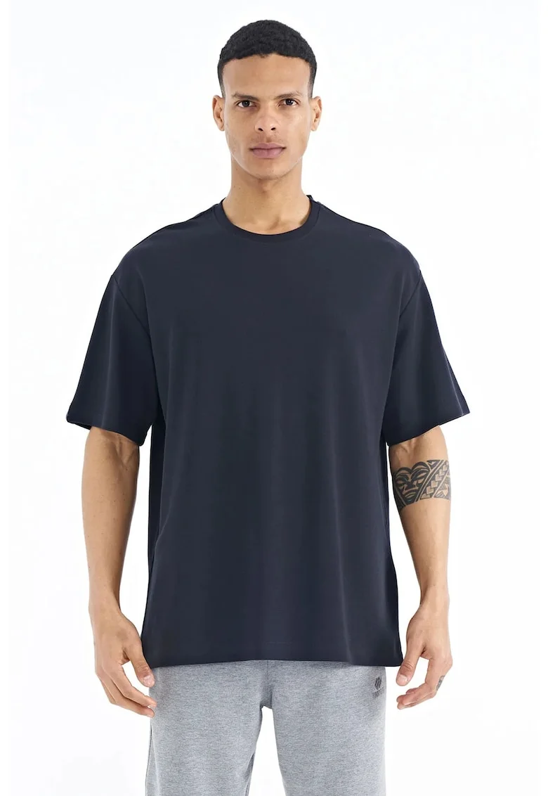 Tricou Barbati,  supradimensionat, guler rotund, Negru, amestec bumbac-poliester