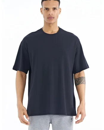Tricou Barbati,  supradimensionat, guler rotund, Negru, amestec bumbac-poliester