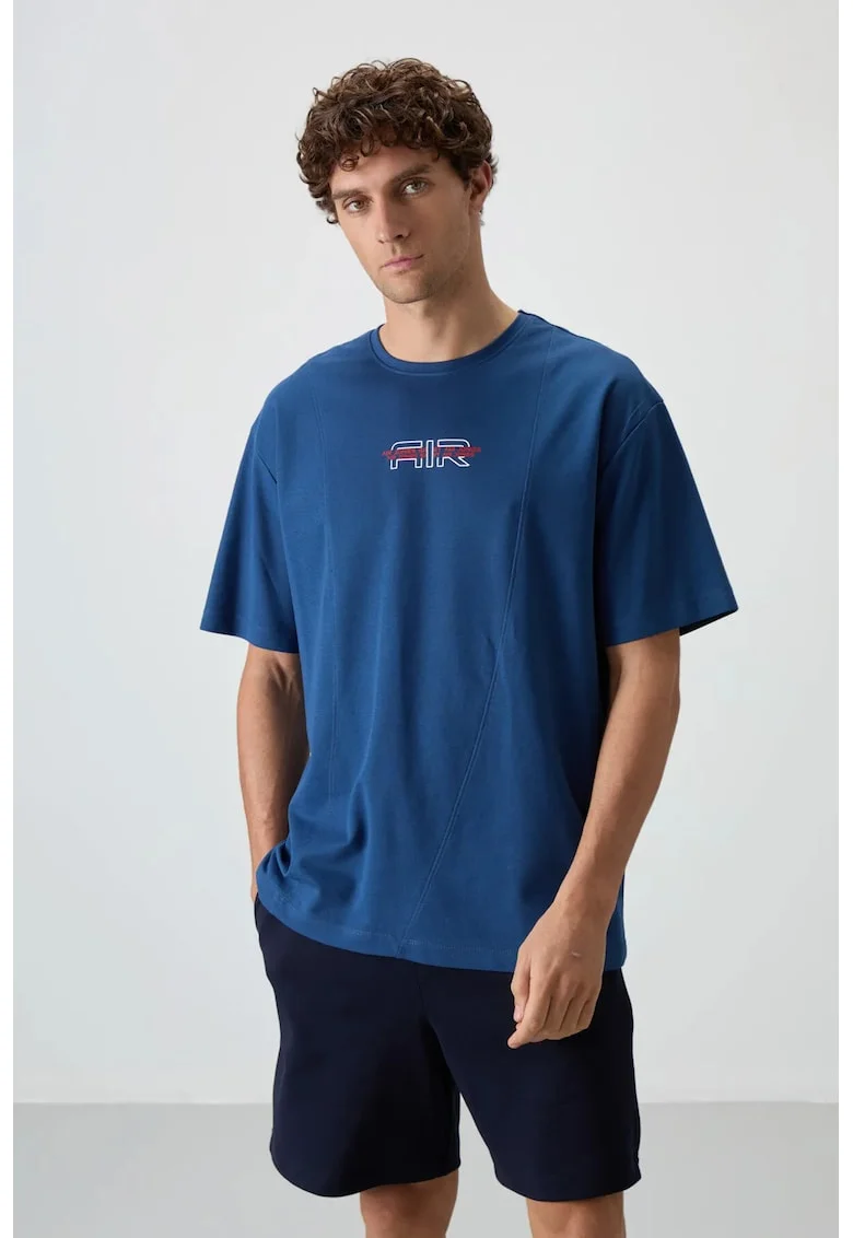 Tricou  supradimensionat, elastic, Albastru Moroccan, amestec de bumbac