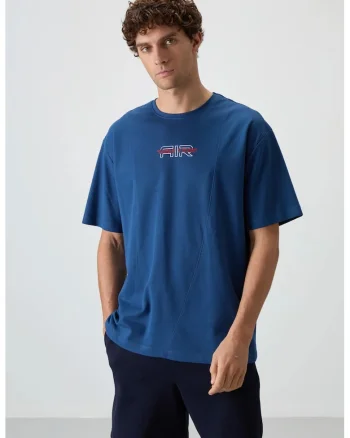Tricou  supradimensionat, elastic, Albastru Moroccan, amestec de bumbac