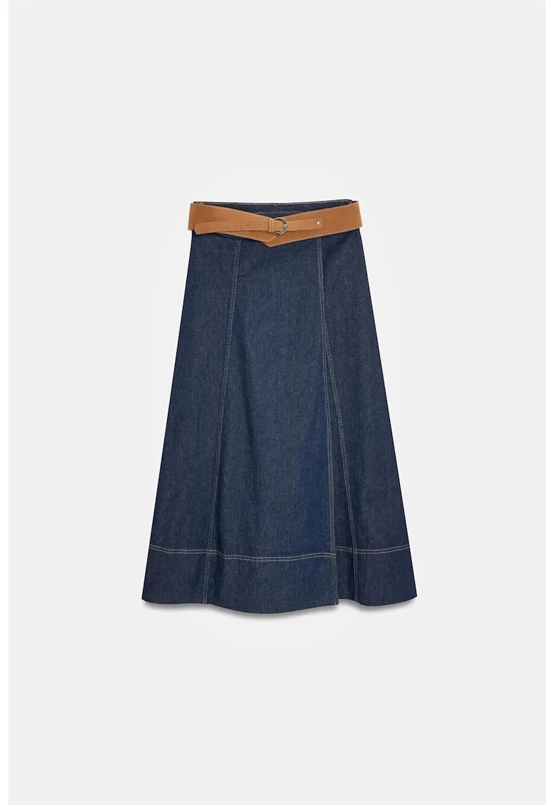 Fusta maxi,  talie inalta, croiala A, albastru inchis, denim