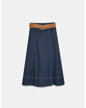Fusta maxi,  talie inalta, croiala A, albastru inchis, denim