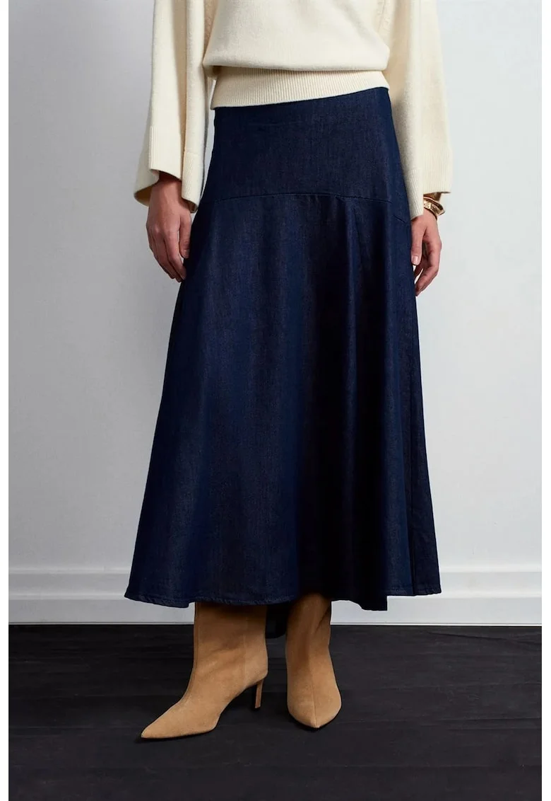 Fusta maxi,  din denim albastru inchis, talie inalta, casual