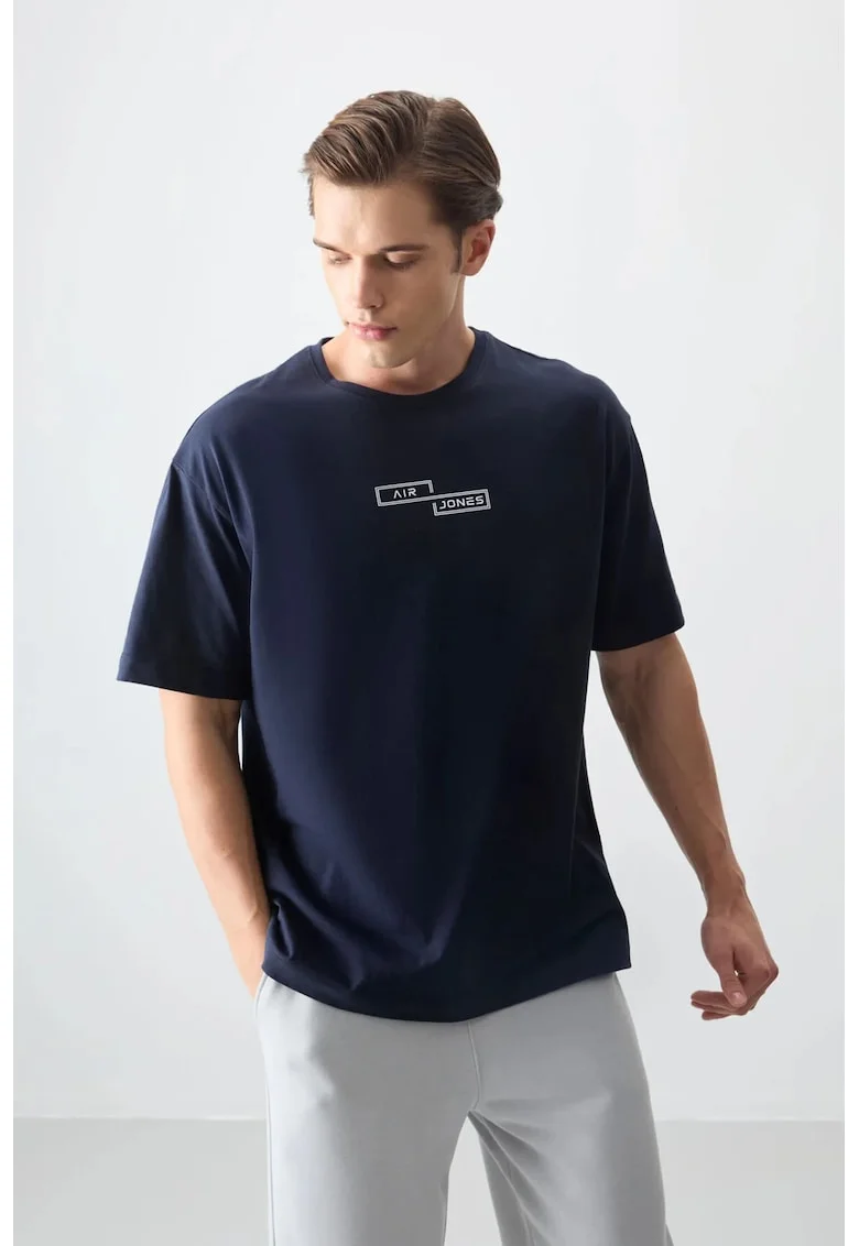 Tricou barbati,  supradimensionat, elastic, albastru marin, 100% bumbac