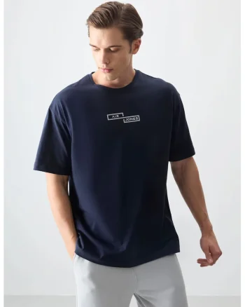 Tricou barbati,  supradimensionat, elastic, albastru marin, 100% bumbac