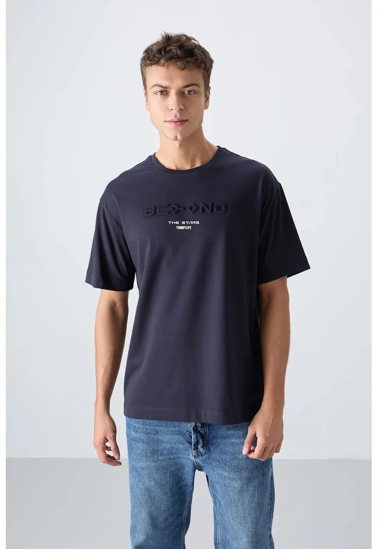 Tricou barbati,  supradimensionat, albastru marin, bumbac-poliester
