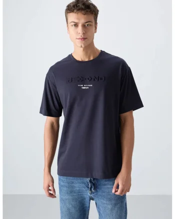 Tricou barbati,  supradimensionat, albastru marin, bumbac-poliester