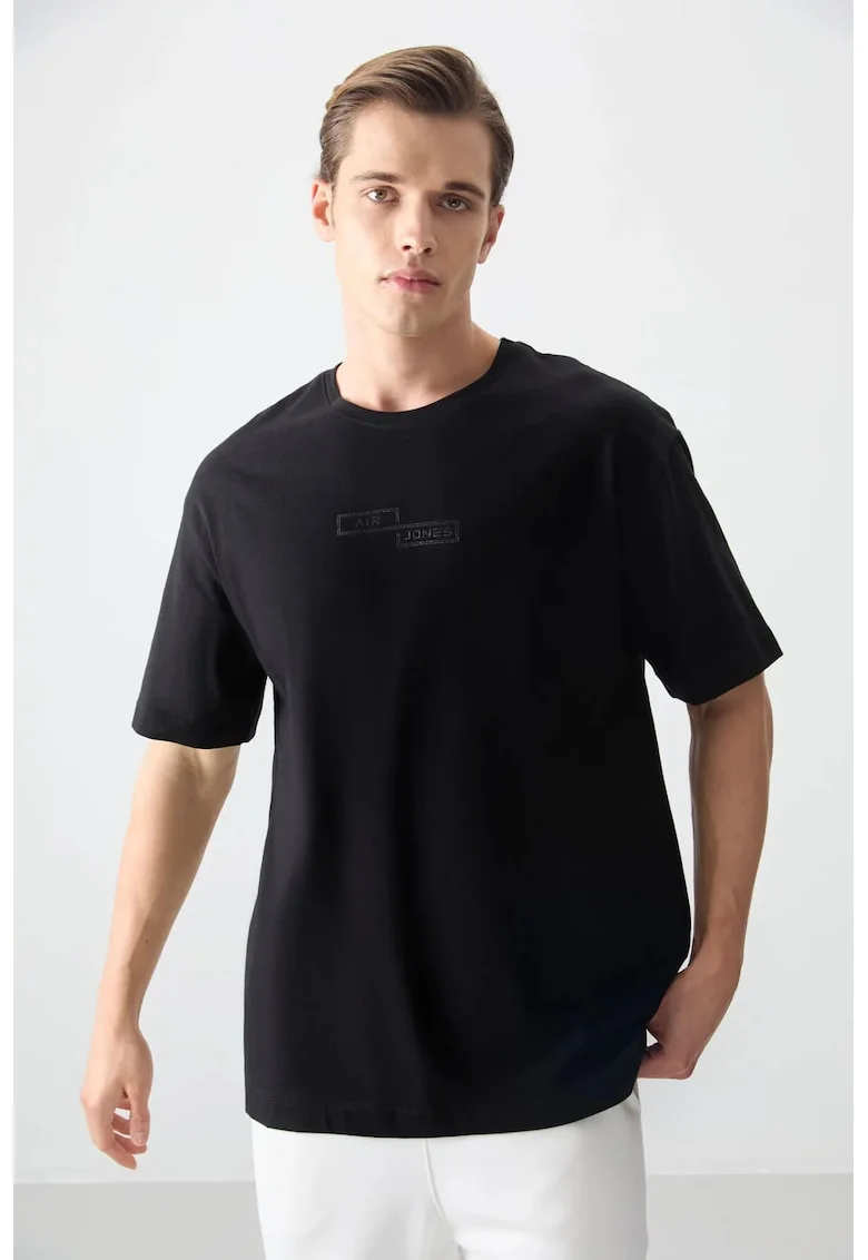 Tricou barbati,  supradimensionat, elastic, negru, 100% bumbac