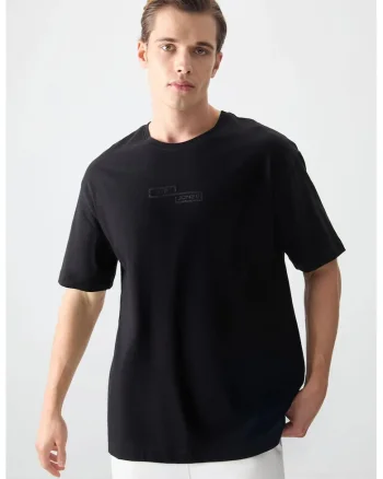 Tricou barbati,  supradimensionat, elastic, negru, 100% bumbac