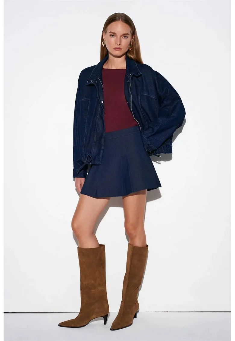 Fusta mini skater,  casual, evazata, albastru marin, poliester/viscoza/elastan