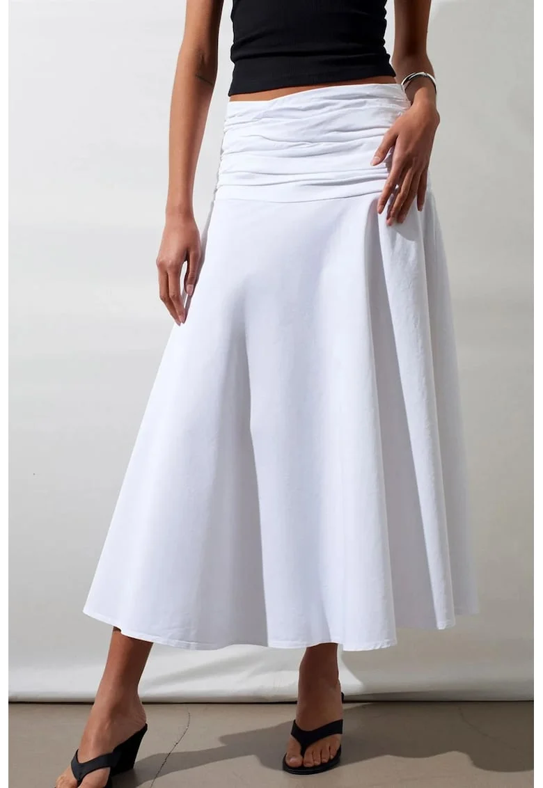 Fusta midi,  casual, alb, 98% bumbac/2% elastan