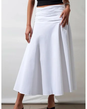 Fusta midi,  casual, alb, 98% bumbac/2% elastan