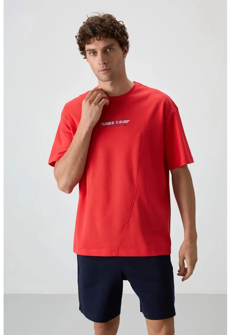 Tricou  supradimensionat elastic rosu din amestec de bumbac