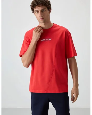 Tricou  supradimensionat elastic rosu din amestec de bumbac