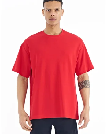 Tricou  supradimensionat, bumbac, rosu, pentru barbati