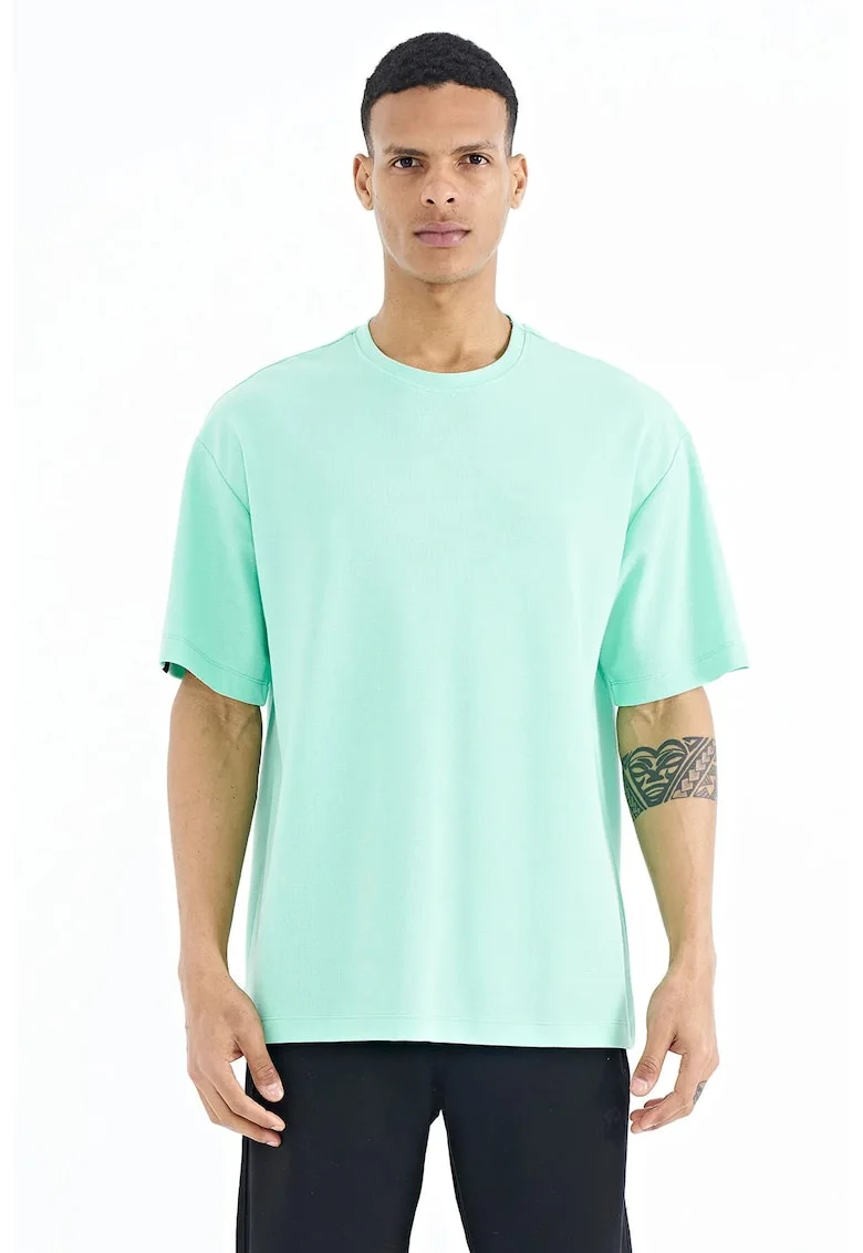 Tricou  supradimensionat, 80% bumbac, verde menta, pentru barbati