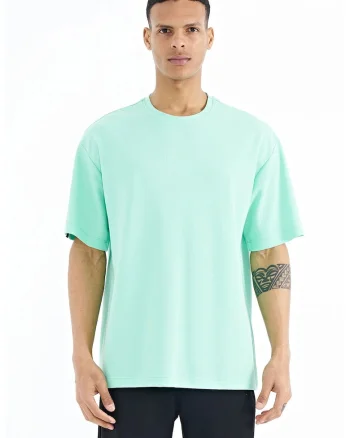 Tricou  supradimensionat, 80% bumbac, verde menta, pentru barbati