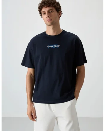 Tricou Barbati,  supradimensionat, elastic, bleumarin, amestec de bumbac