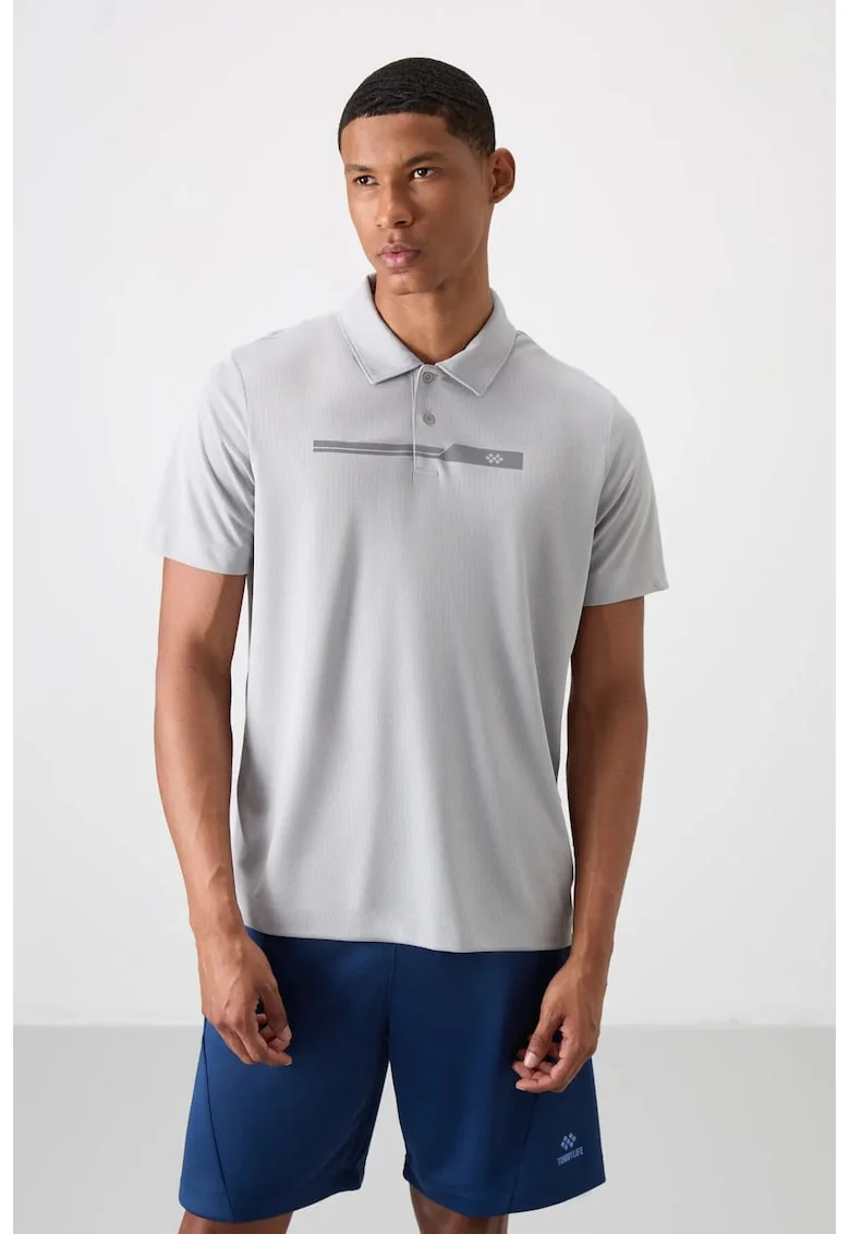 Tricou polo  gri deschis, 100% poliester, cu nasturi