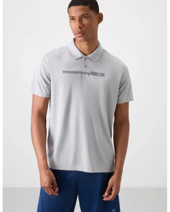 Tricou polo  gri deschis, 100% poliester, cu nasturi