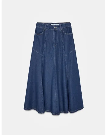 Fusta,  Midi A-Line, din Denim, albastru inchis, casual