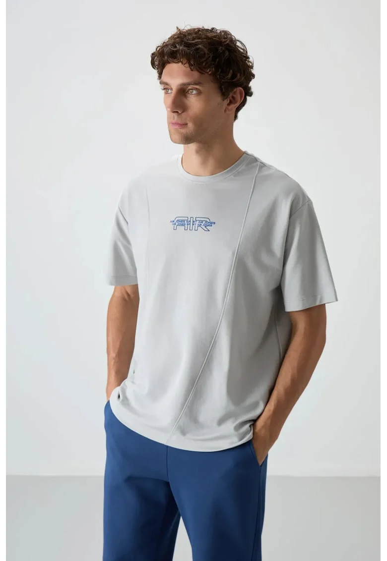 Tricou  supradimensionat, elastic, gri deschis, amestec de bumbac