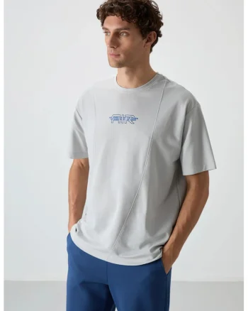 Tricou  supradimensionat, elastic, gri deschis, amestec de bumbac