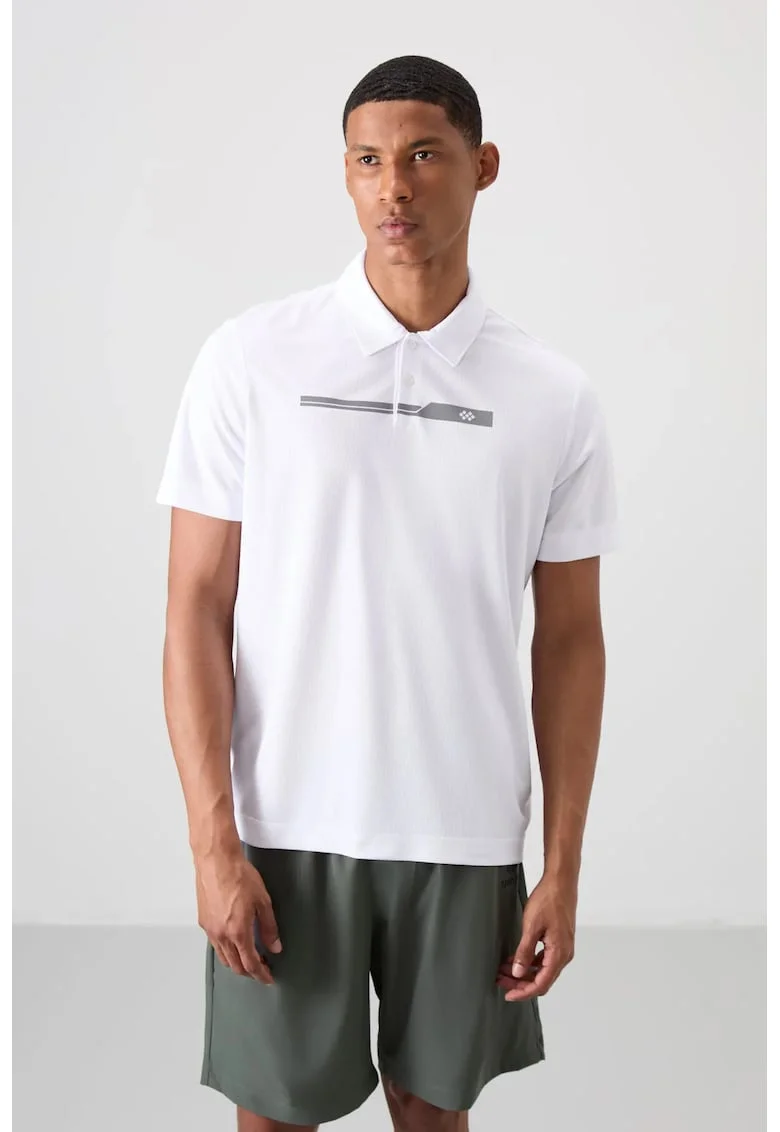 Tricou polo  alb, 100% poliester, cu nasturi