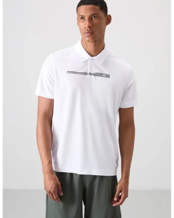 Tricou polo  alb, 100% poliester, cu nasturi