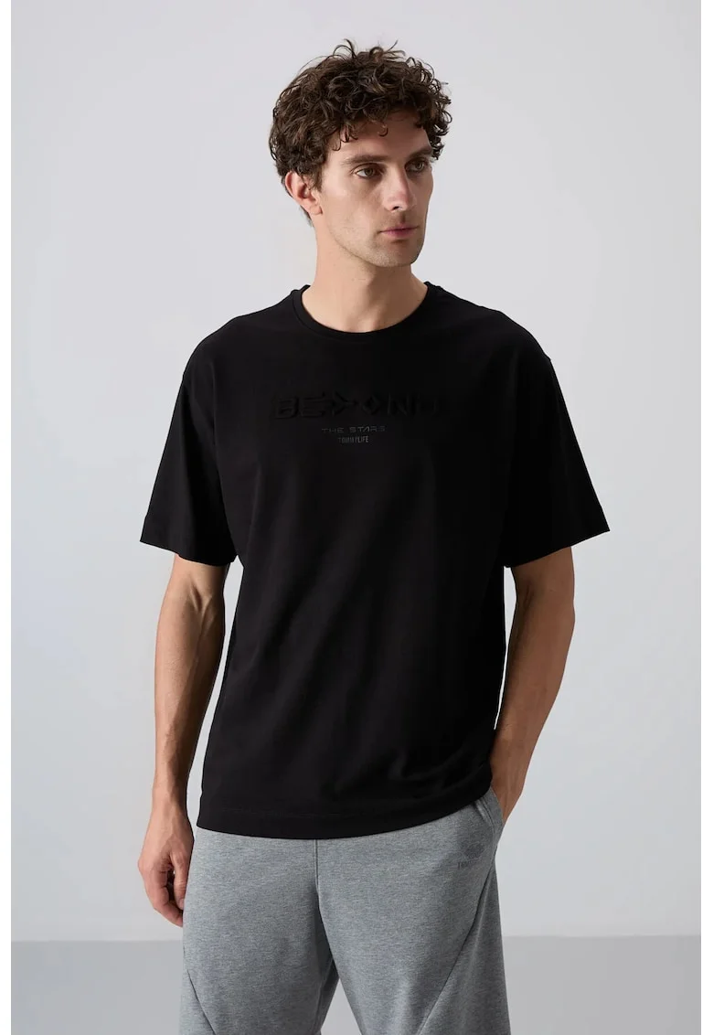 Tricou Barbati,  supradimensionat, negru, bumbac-poliester