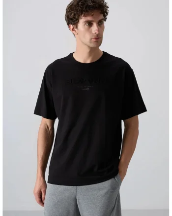 Tricou Barbati,  supradimensionat, negru, bumbac-poliester