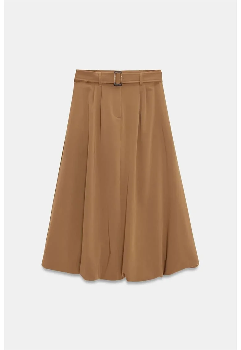 Fusta midi,  casual, maro camel, cu curea