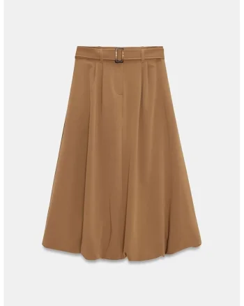 Fusta midi,  casual, maro camel, cu curea