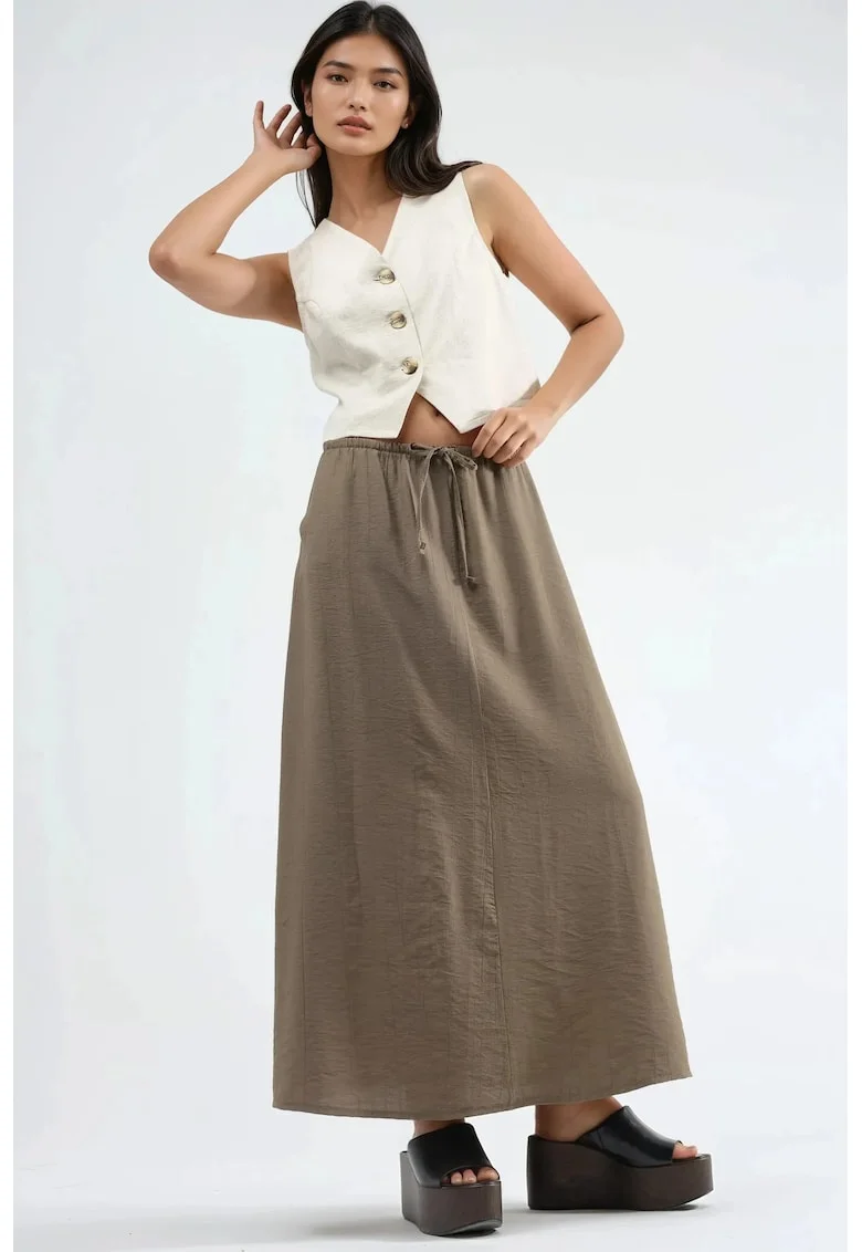 Fusta Maxi  Casual, Talie Inalta, Maro Mocha, Poliester