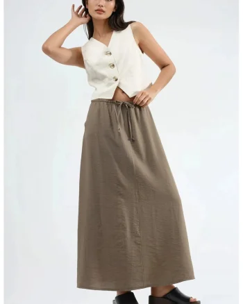 Fusta Maxi  Casual, Talie Inalta, Maro Mocha, Poliester