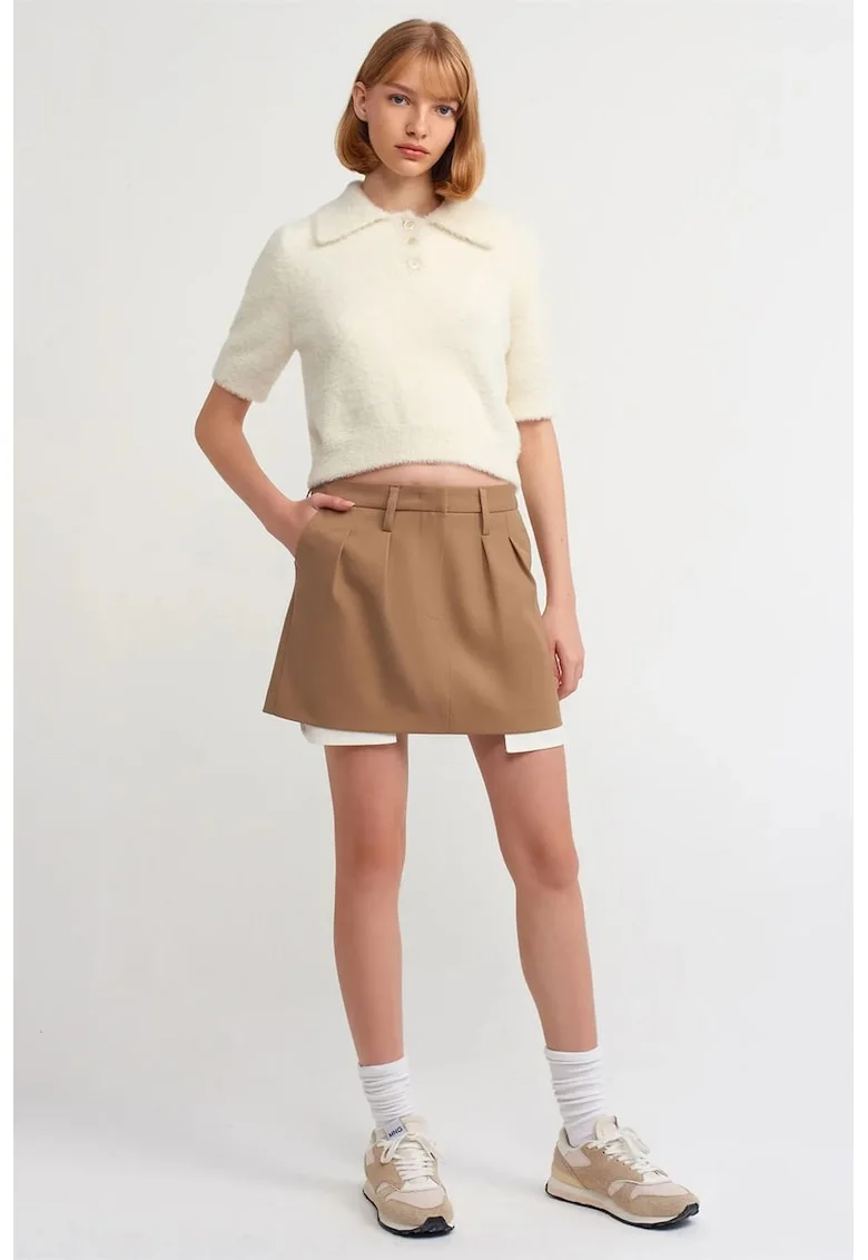 Fusta,  A-Line, cu talie inalta, buzunar, maro camel, 65% viscoza/30% poliester/5% elastan