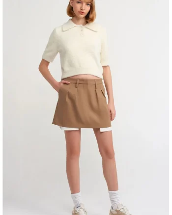 Fusta,  A-Line, cu talie inalta, buzunar, maro camel, 65% viscoza/30% poliester/5% elastan