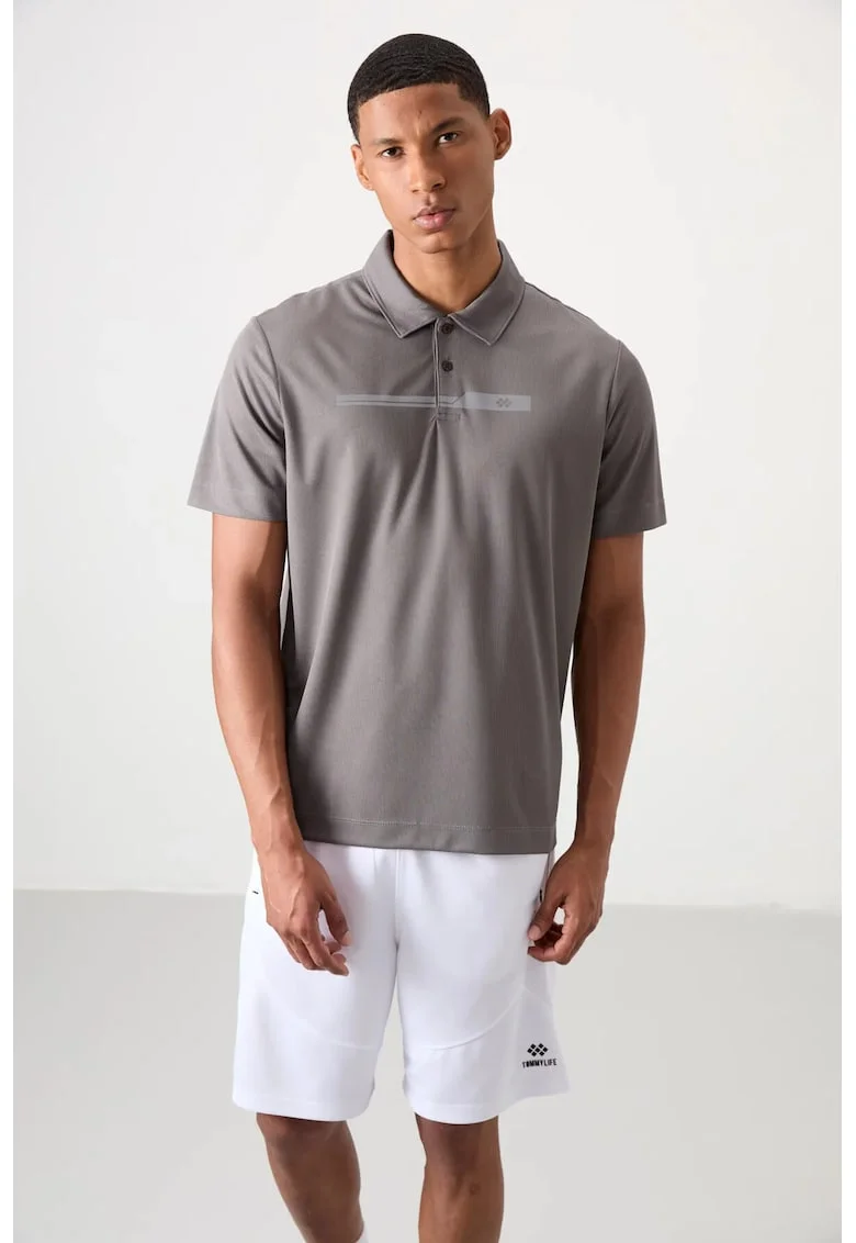 Tricou polo,  gri ardezie, 100% poliester, pentru barbati