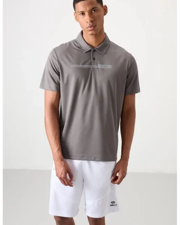 Tricou polo,  gri ardezie, 100% poliester, pentru barbati