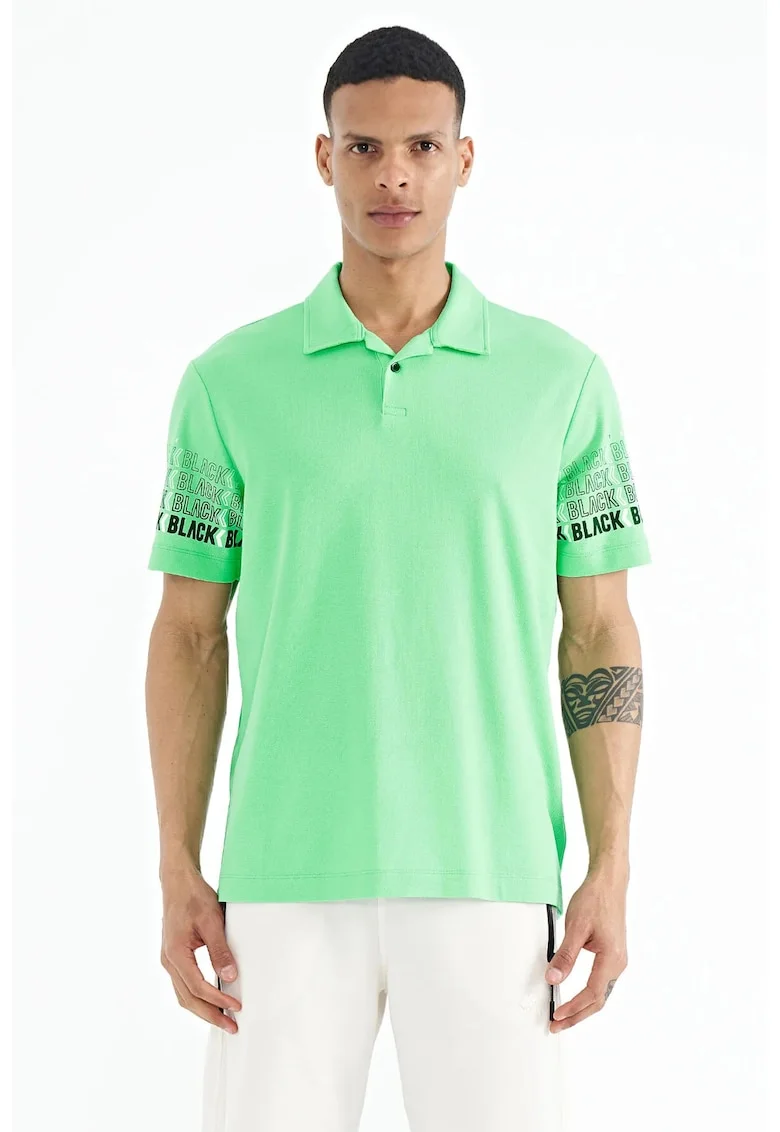 Tricou polo  imprimeu, verde menta, 100% bumbac