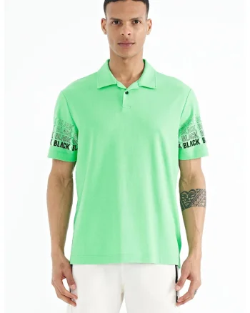 Tricou polo  imprimeu, verde menta, 100% bumbac