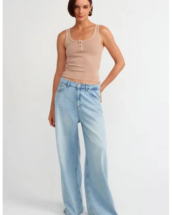 Bluza dama,  bluza fara maneci, casual, bej natural, bumbac-elastan